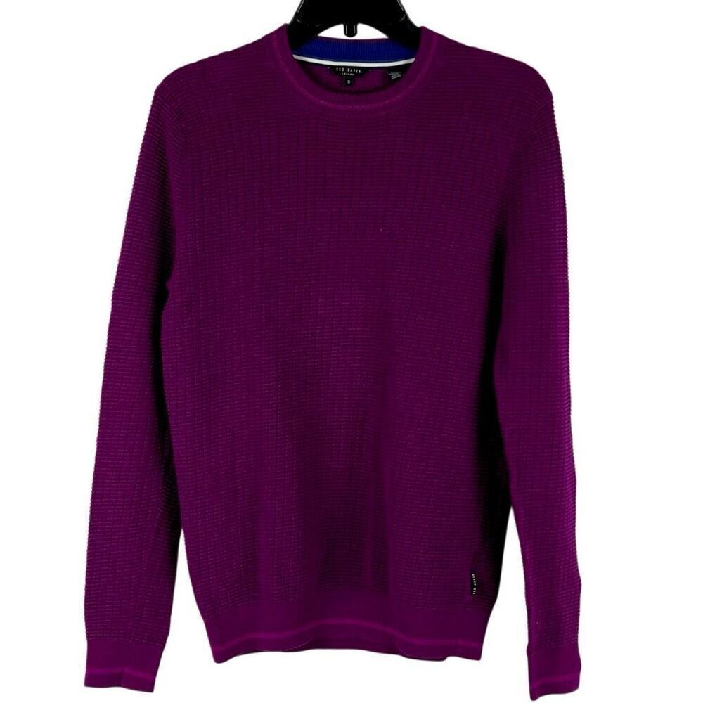 Ted Baker London Purple Toxic Allover Stitch Crew Neck Sweater 3 Medium